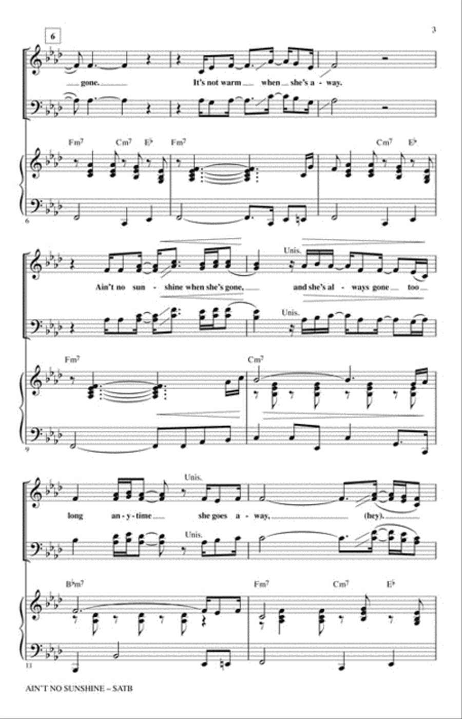 Ain't No Sunshine Ain't No Sunshine 4-Part scores gallery preview page 3