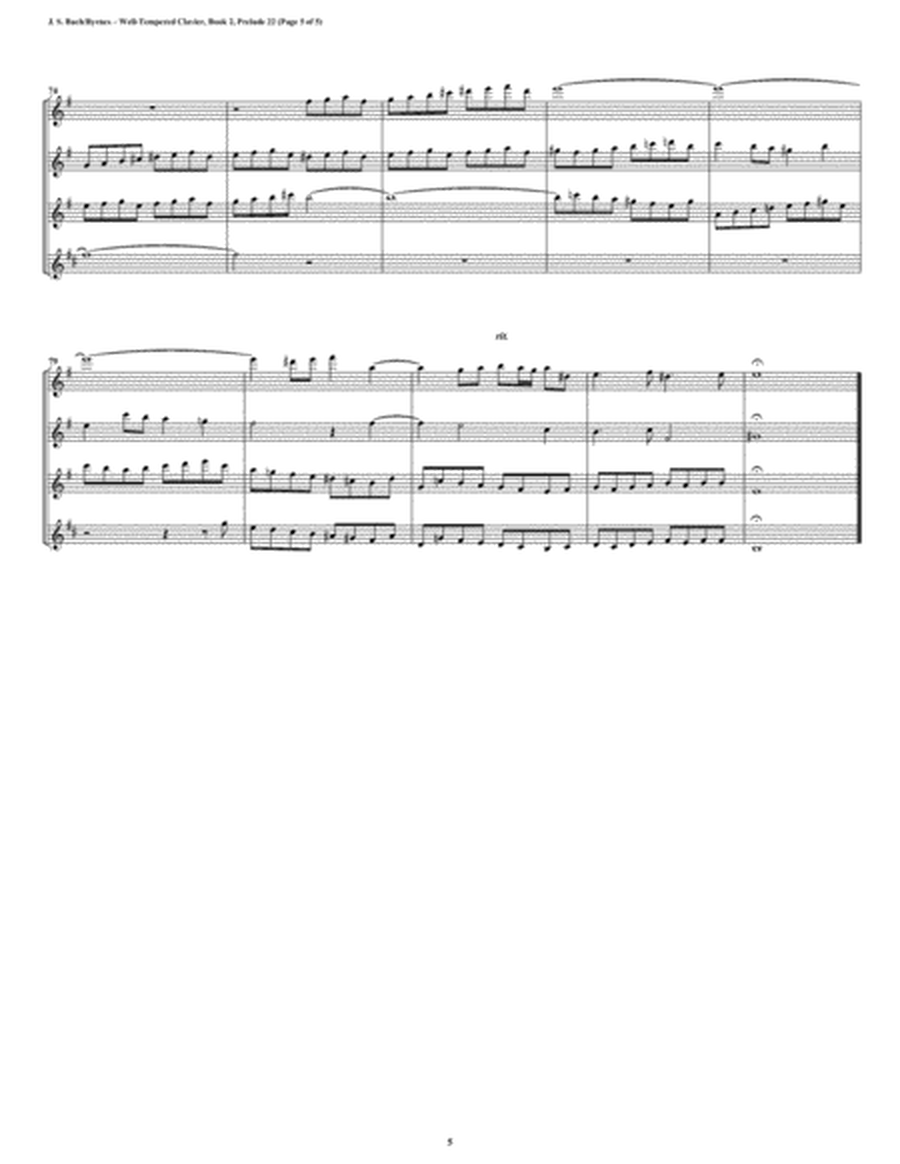 Prelude 22 from Well-Tempered Clavier, Book 2 (Saxophone Quartet) image number null