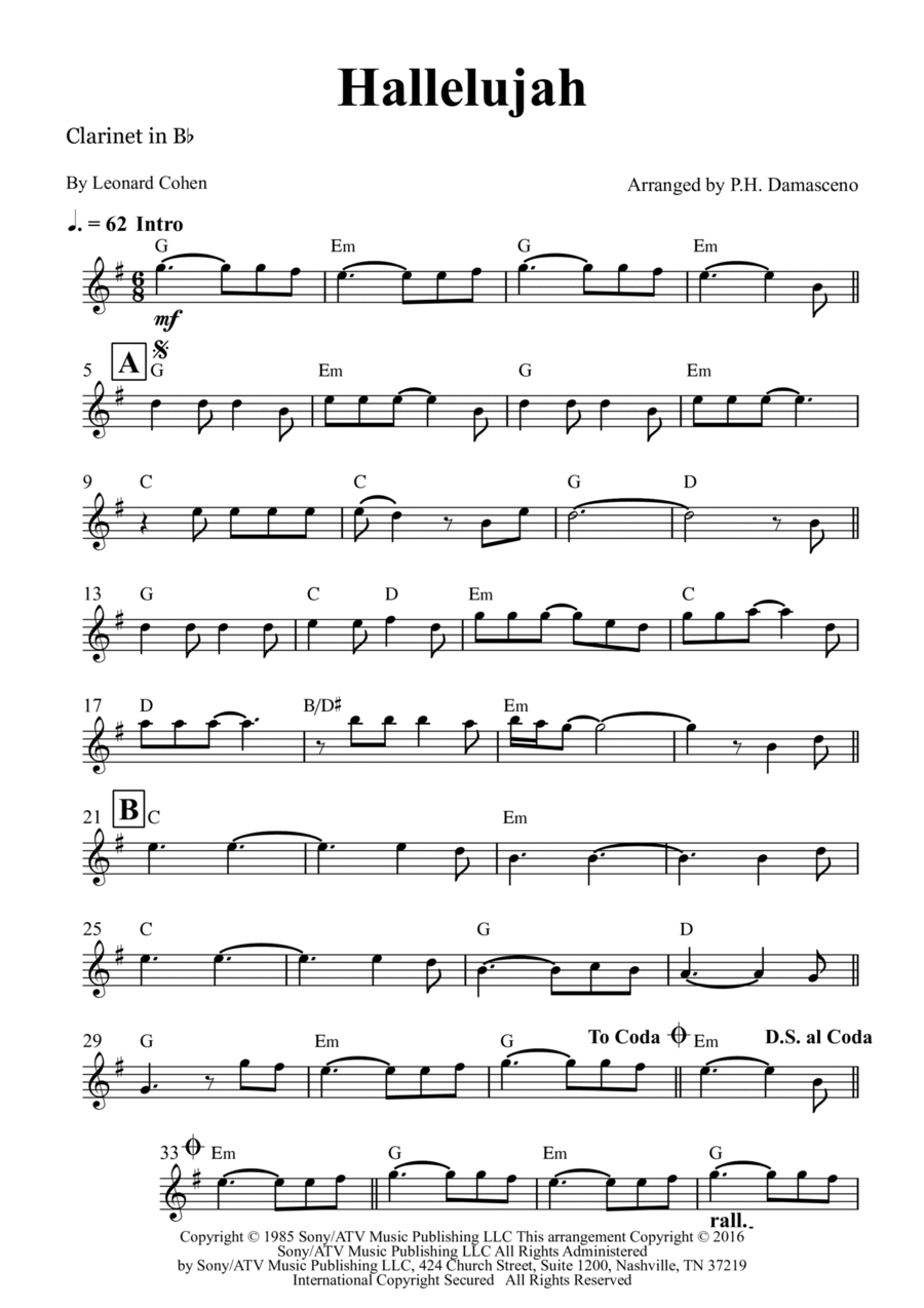 Hallelujah Hallelujah B-Flat Clarinet scores gallery preview page 1