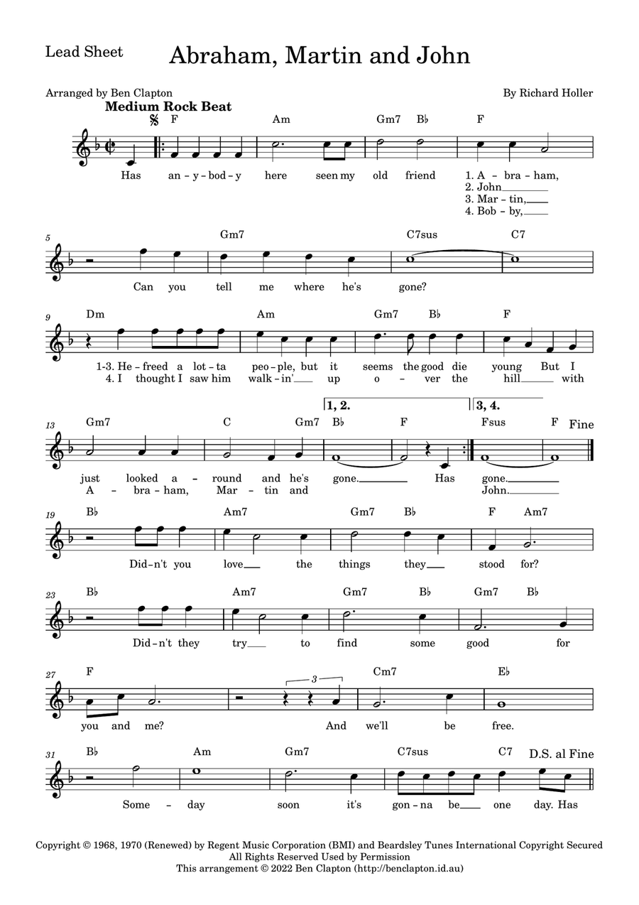 Abraham, Martin And John Piano scores gallery preview page 1