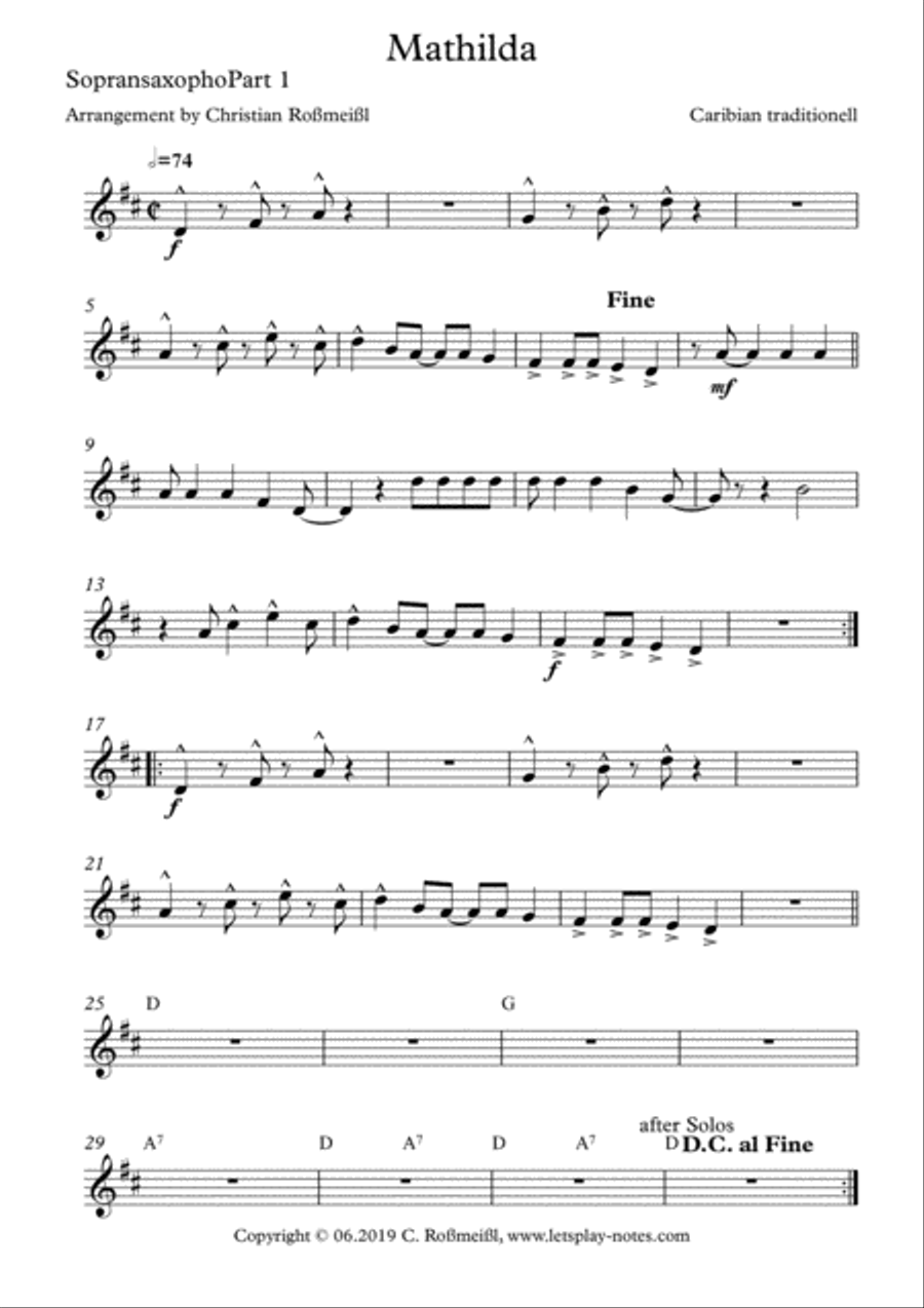 Matilda with 4 or 5 Saxophons Saxophonquartet, Saxophonqunitet Saxophone Quintet scores gallery preview page 6