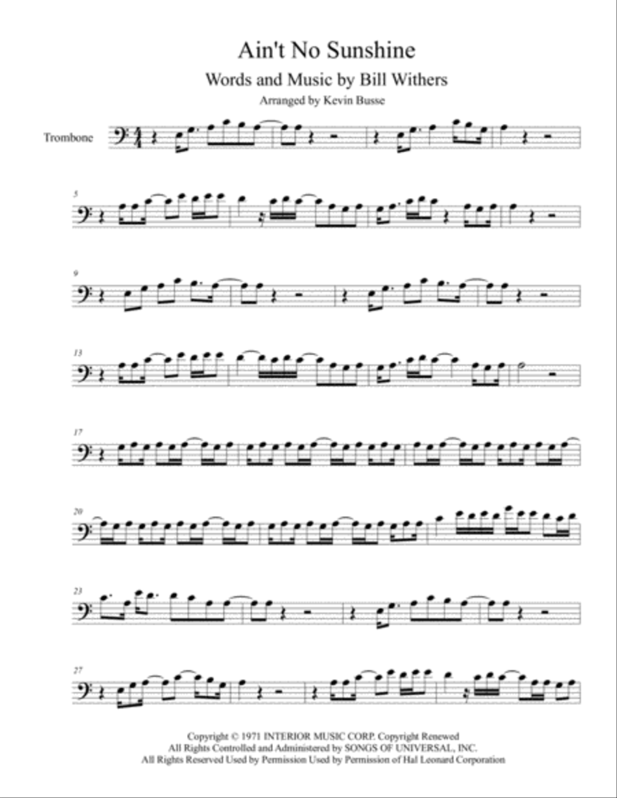 Ain't No Sunshine Trombone Solo scores gallery preview page 1