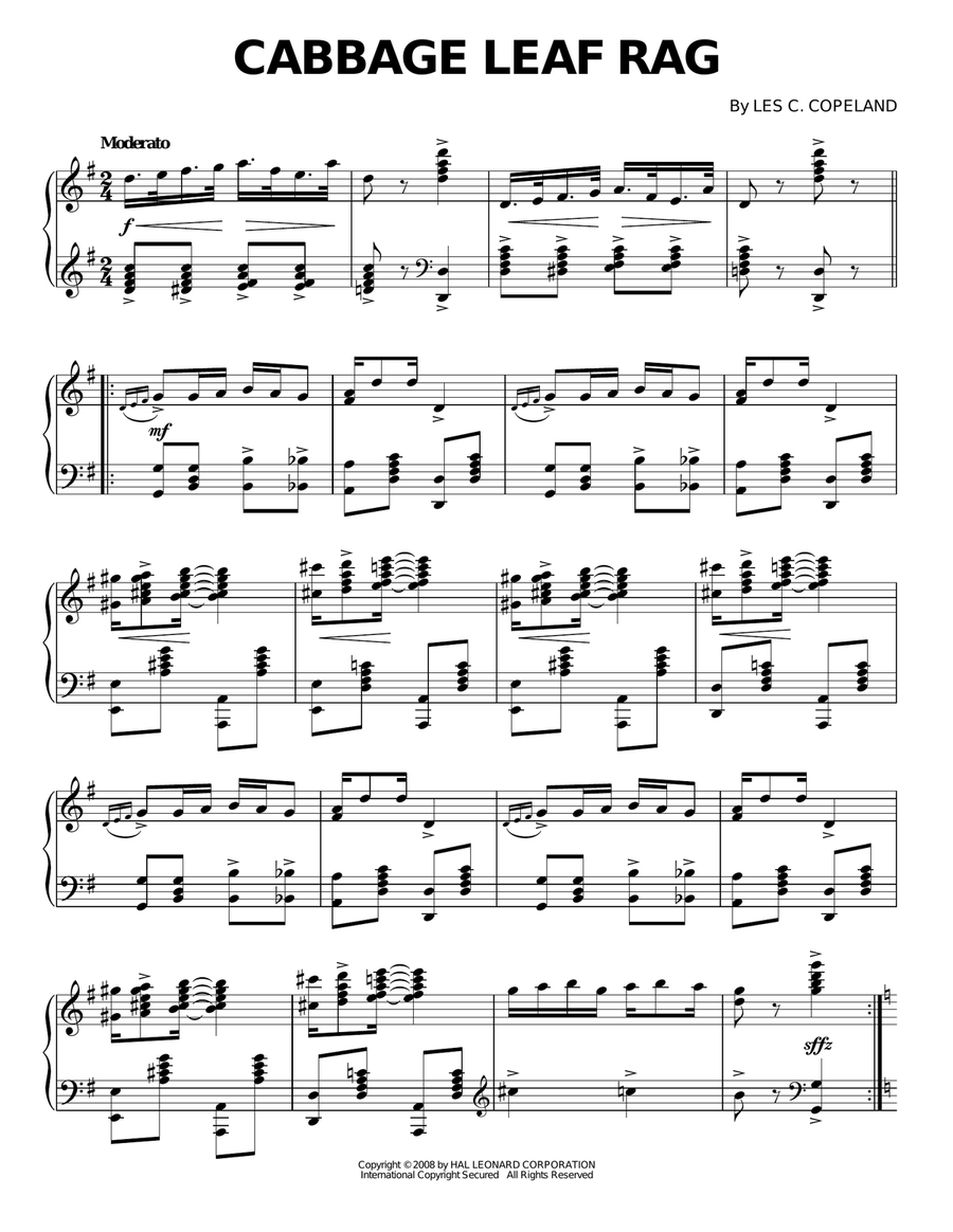 Cabbage Leaf Rag Cabbage Leaf Rag Piano Solo scores gallery preview page 1