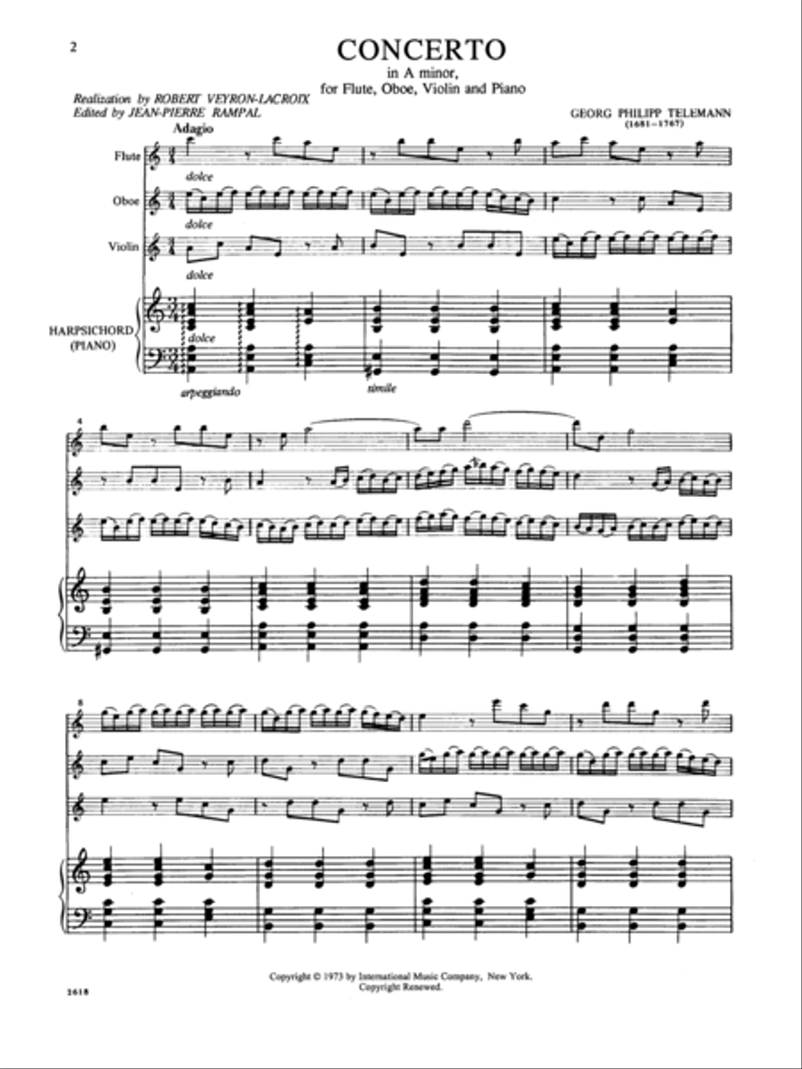 Concerto In A Minor For Flute, Oboe, Violin & Piano (With Cello Or Bassoon Ad Lib.) Flute scores gallery preview page 2