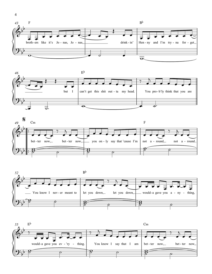 Better Now Easy Piano scores gallery preview page 4