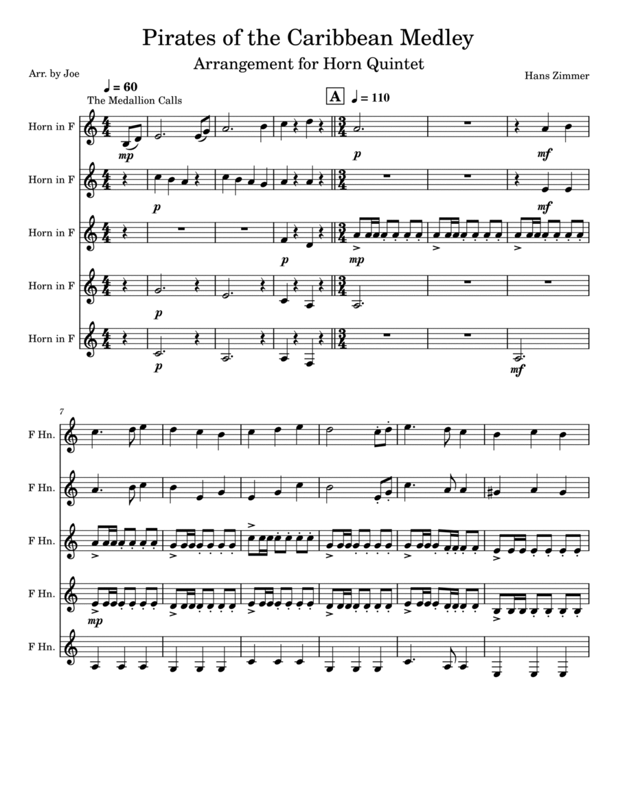 Pirates Of The Caribbean Pirates Of The Caribbean Brass Ensemble scores gallery preview page 1
