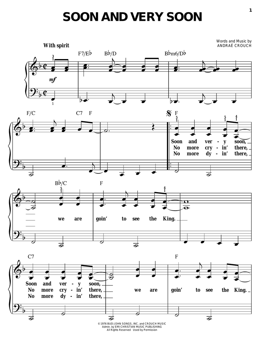 Soon And Very Soon Easy Piano scores gallery preview page 1