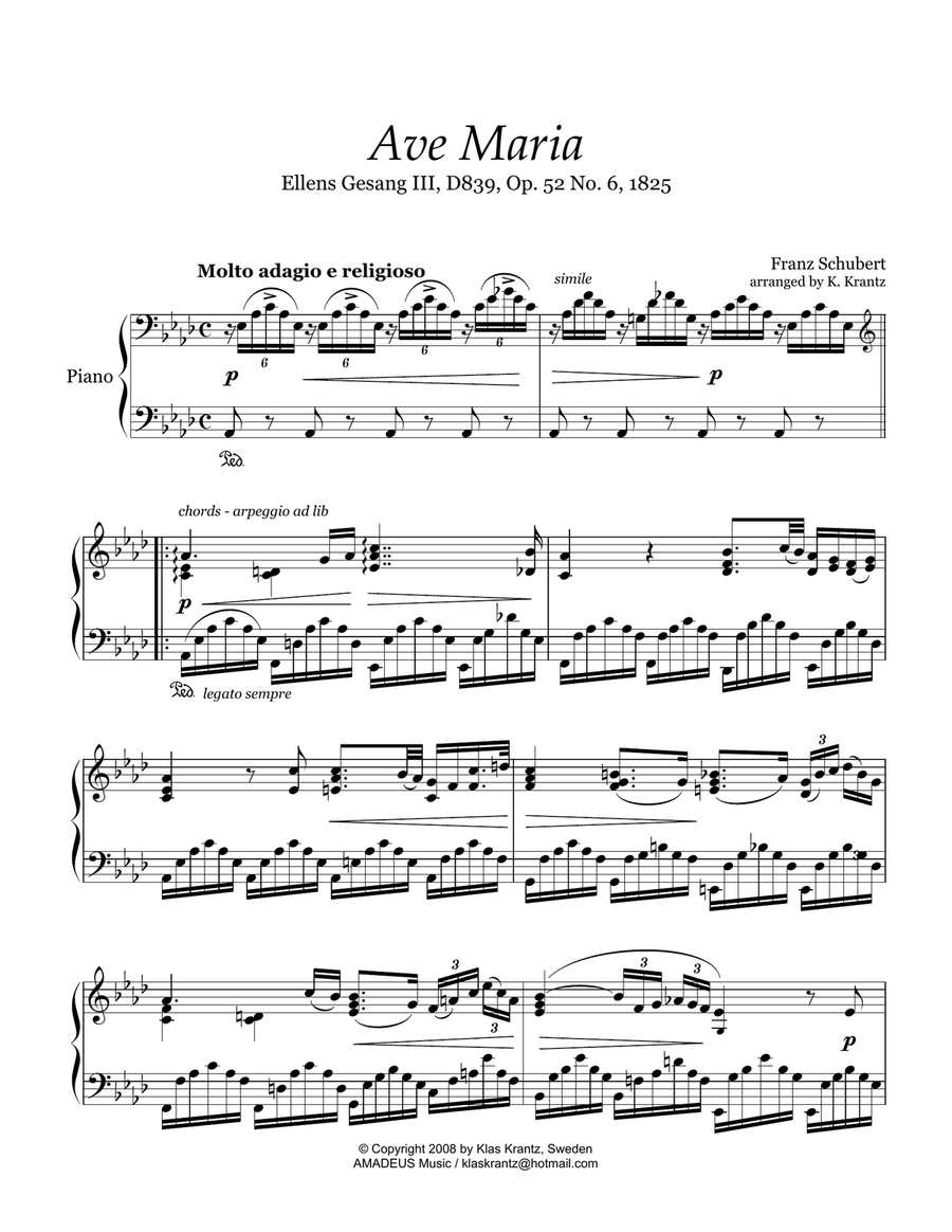 Ave Maria (Schubert) for piano solo (Ab Major) Piano Solo scores gallery preview page 2