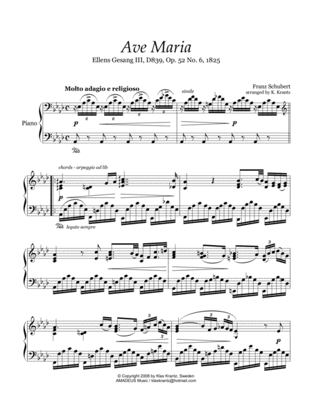 Ave Maria (Schubert) for piano solo (Ab Major) image number null