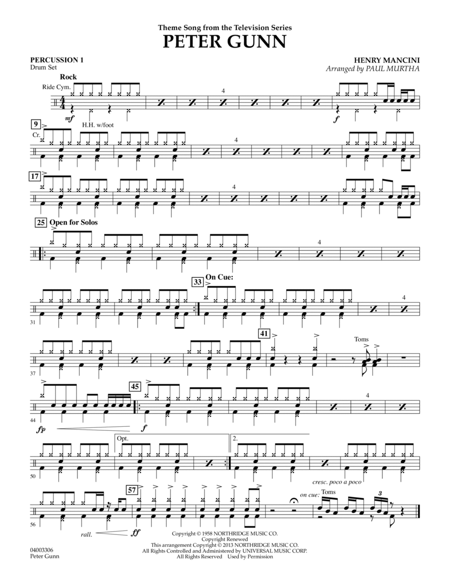 Peter Gunn - Percussion 1 Concert Band scores gallery preview page 1