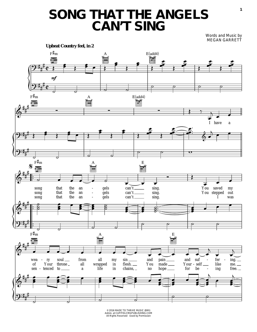 Song That The Angels Can't Sing Piano, Vocal, Guitar scores gallery preview page 1