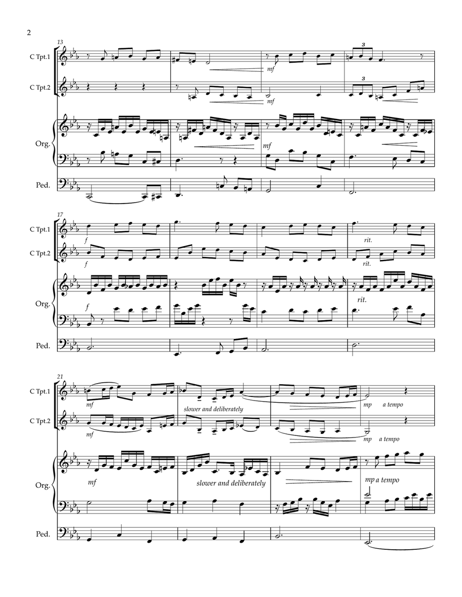 Donaudy Aria in Stile Antico (Luoghi sereni e cari) for One or Two Trumpets and Organ Trumpet Duet scores gallery preview page 3