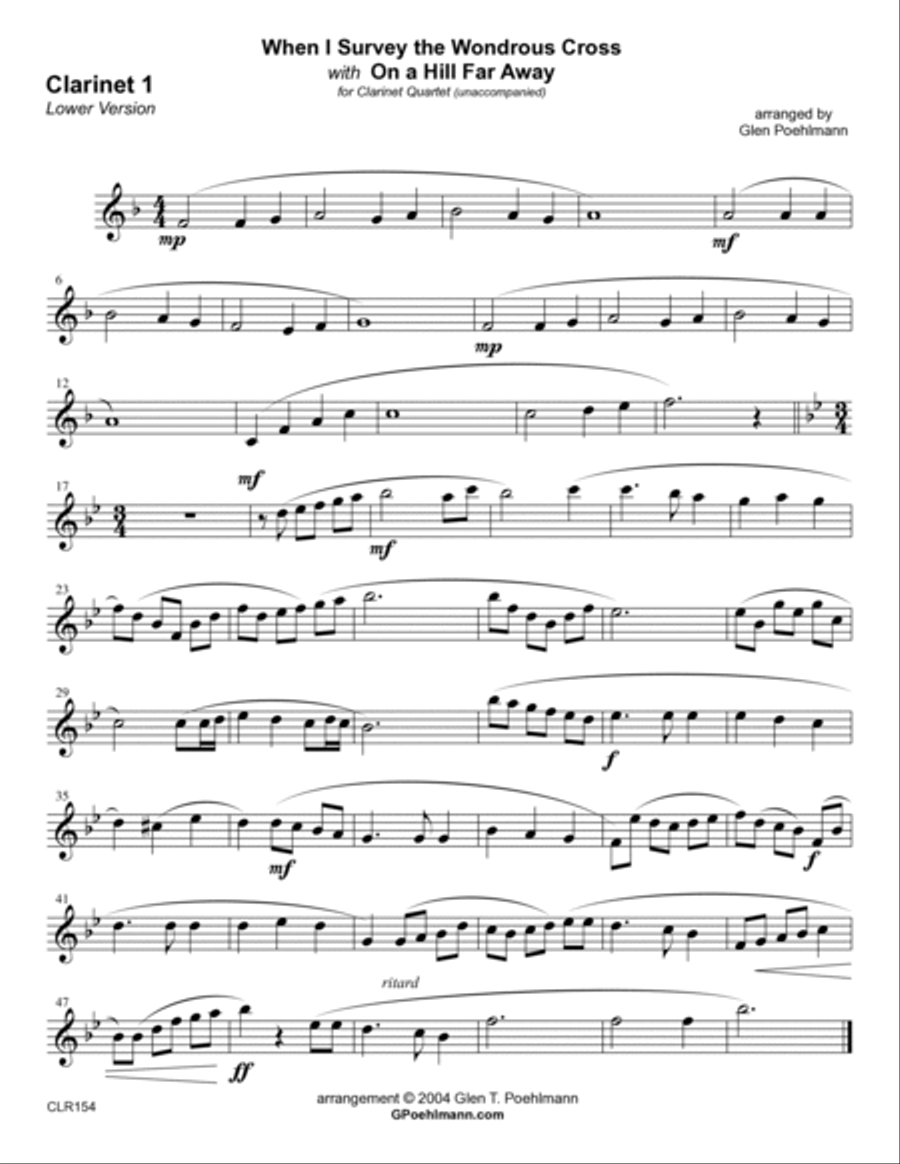 WHEN I SURVEY THE WONDROUS CROSS/ON A HILL FAR AWAY (The Old Rugged Cross) - Clarinet Quartet Woodwind Quartet scores gallery preview page 5