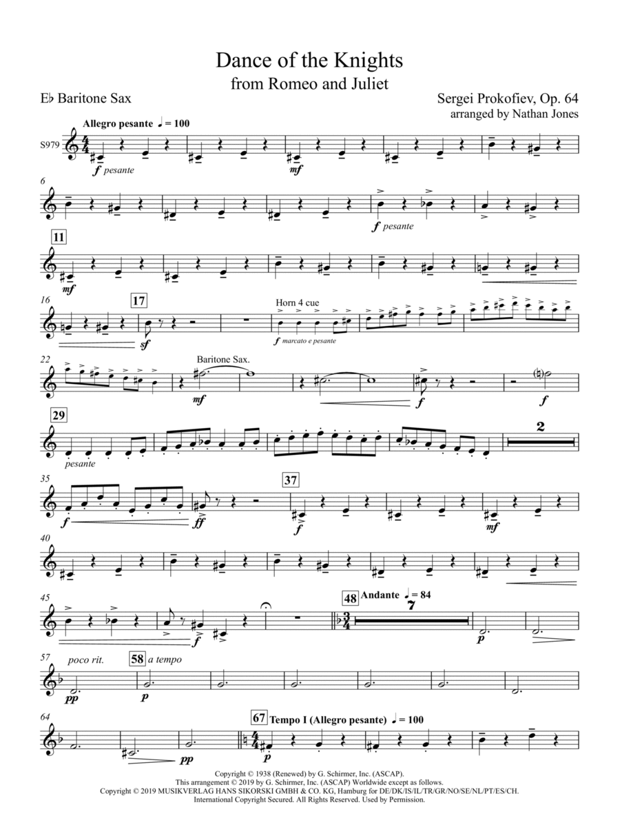 Dance of the Knights (from Romeo and Juliet) - Baritone Saxophone Concert Band scores gallery preview page 1