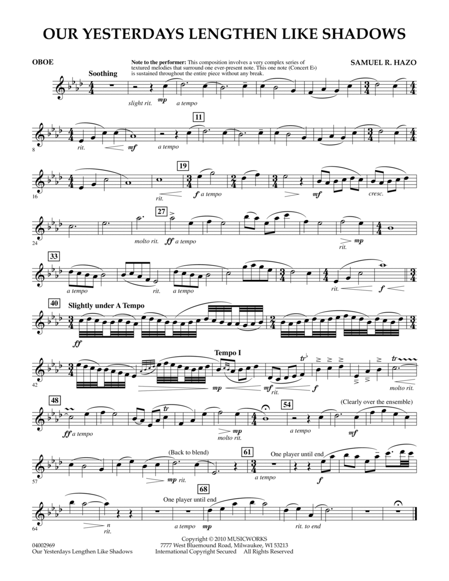Our Yesterdays Lengthen Like Shadows - Oboe