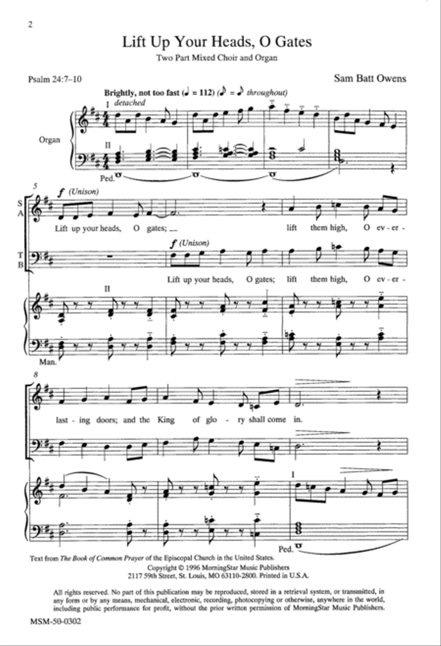 Lift Up Your Heads, O Gates 2-Part scores gallery preview page 1