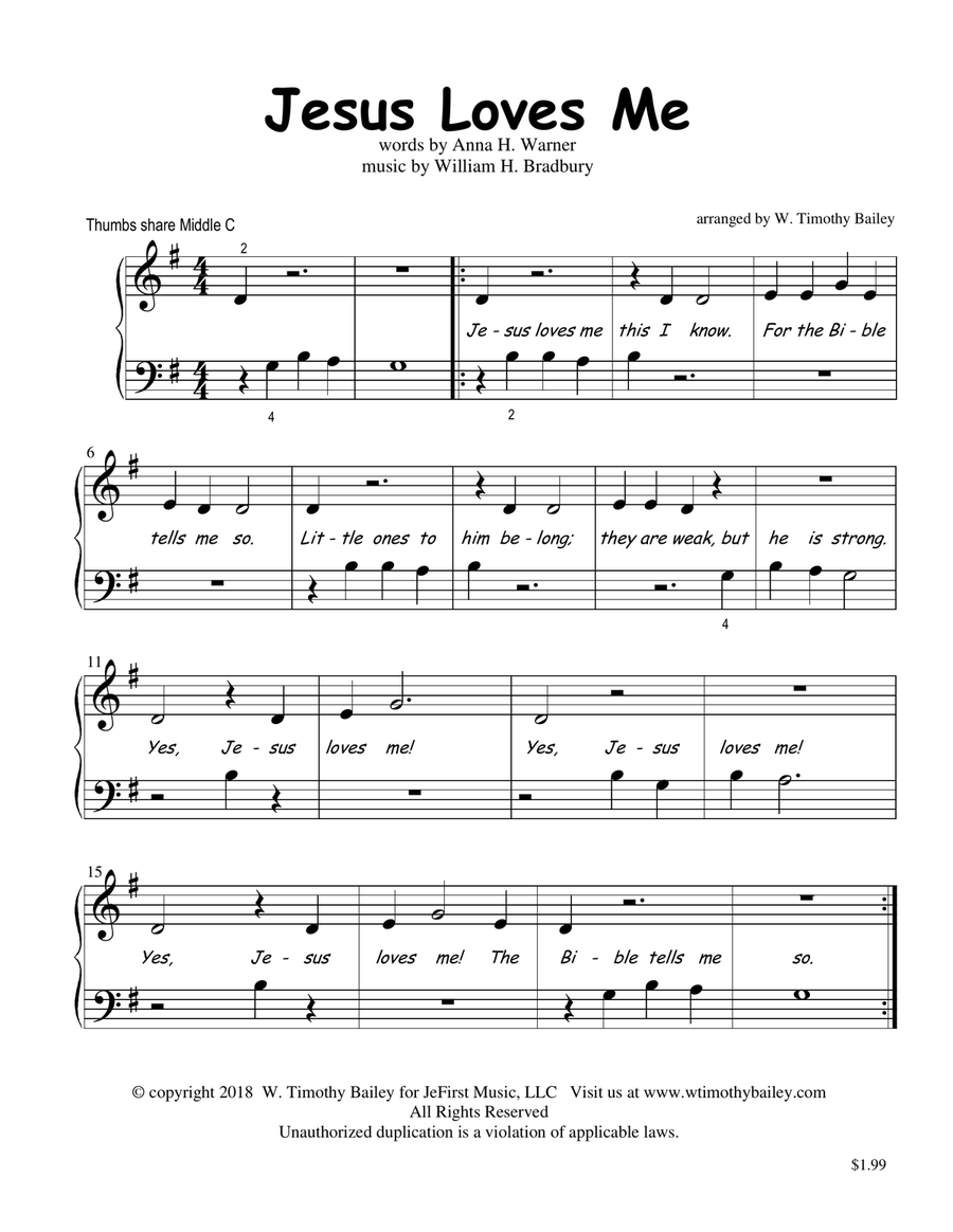Jesus Loves Me Easy Piano scores gallery preview page 1