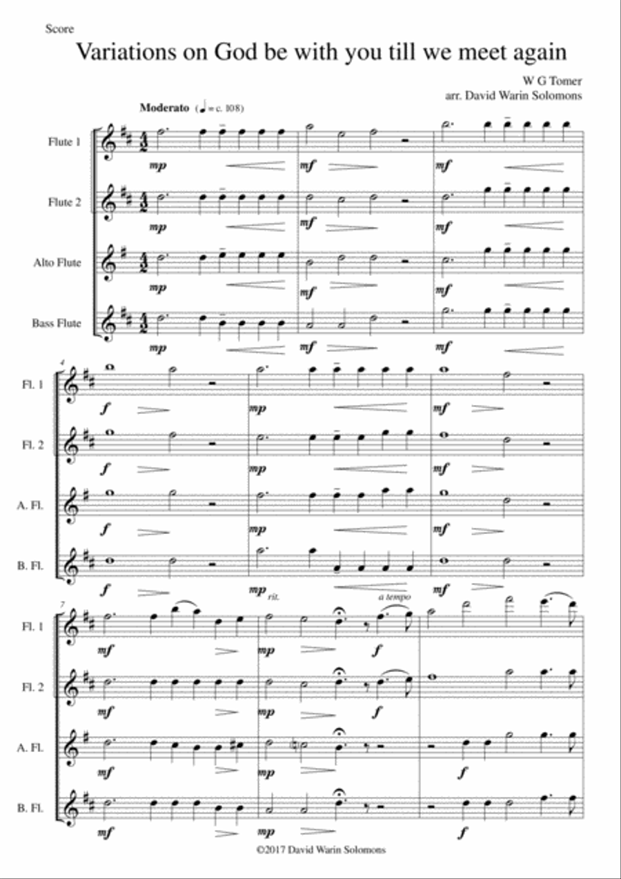 Variations on God be with you till we meet again for flute quartet Flute Quartet scores gallery preview page 1