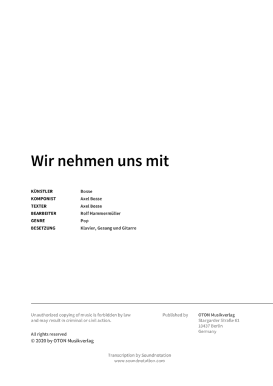 Wir nehmen uns mit Piano, Vocal, Guitar scores gallery preview page 2
