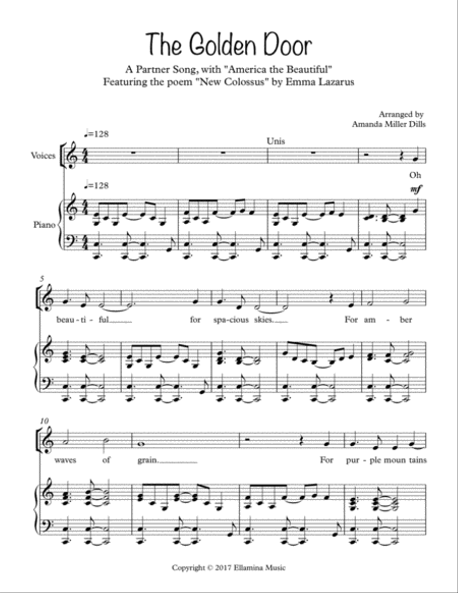 The Golden Door (Partner Song: America the Beautiful + the Statue of Liberty Poem) SA scores gallery preview page 1