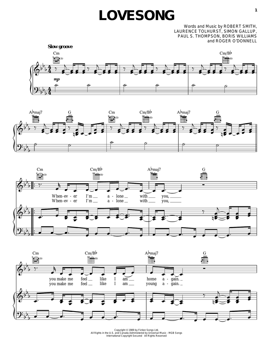 Lovesong Piano, Vocal, Guitar scores gallery preview page 1