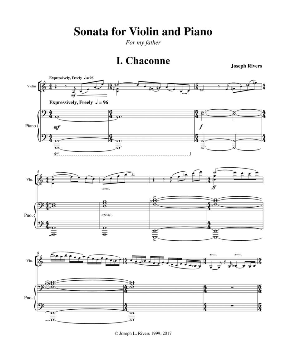 Sonata for Violin and Piano Violin scores gallery preview page 1