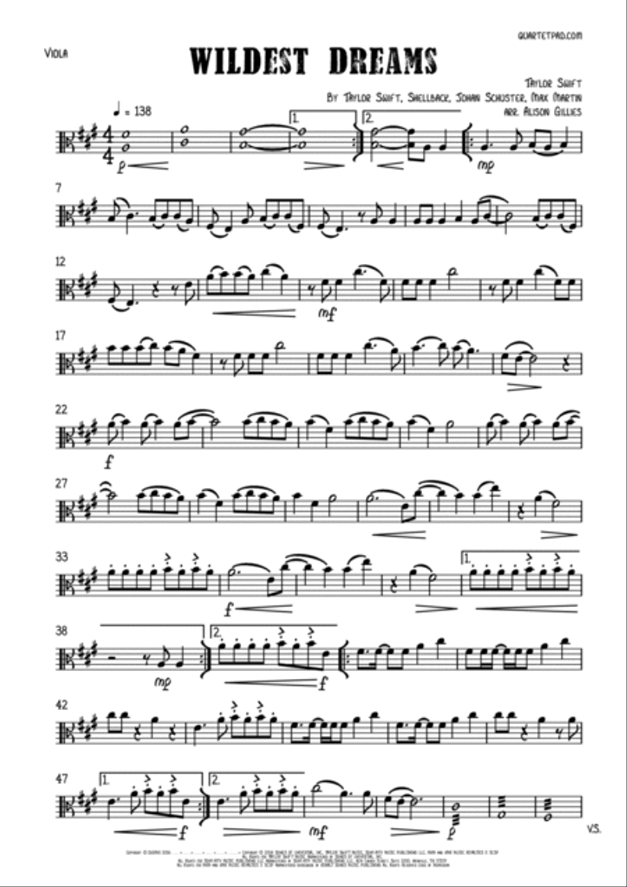 Wildest Dreams String Duet scores gallery preview page 4