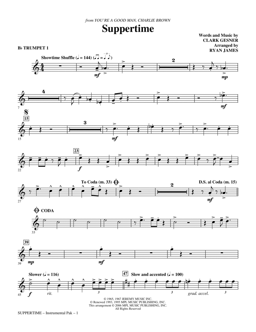 Suppertime - Bb Trumpet 1 Choir scores gallery preview page 1