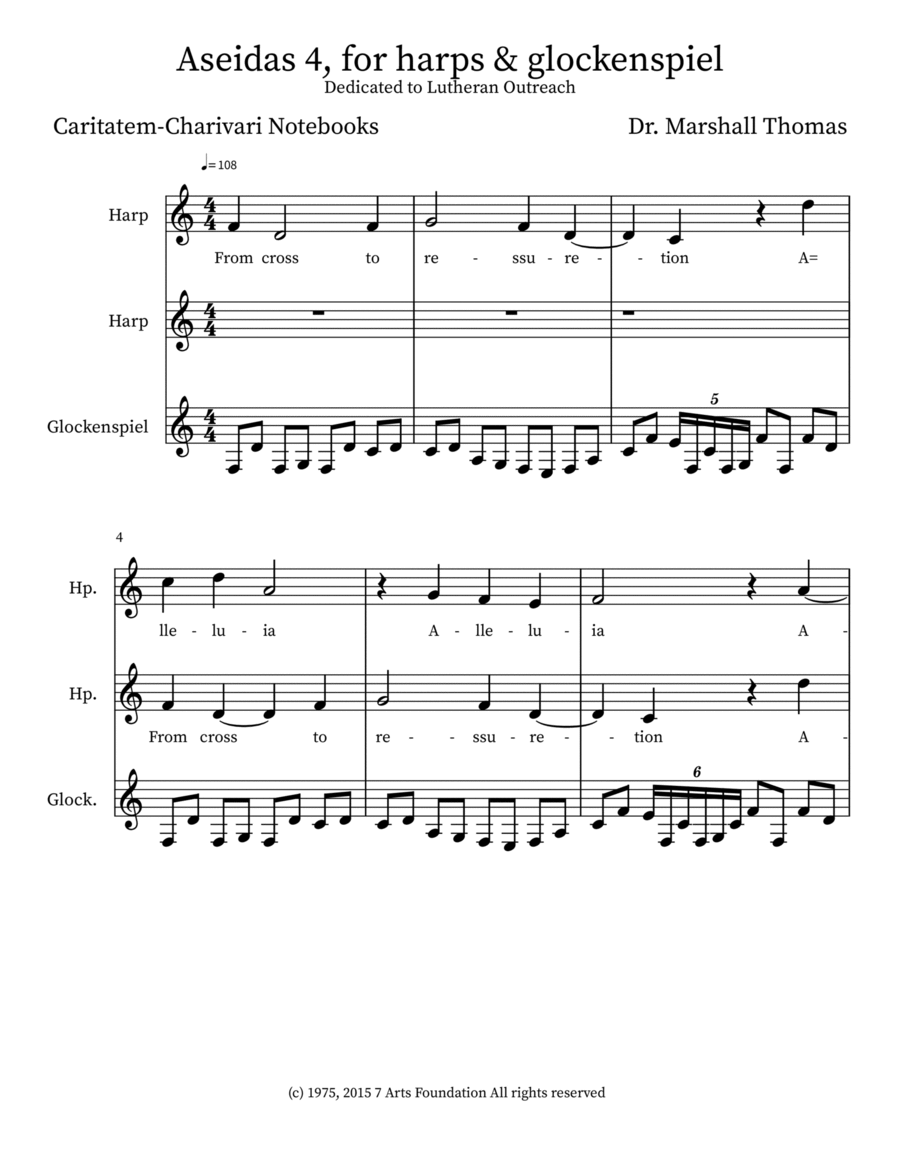 Aseidas 4, for harps & glockenspiel Glockenspiel scores gallery preview page 1