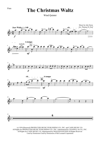 The Christmas Waltz by Jule Styne Woodwind Quintet - Digital Sheet Music