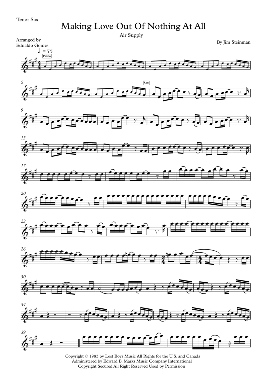 Making Love Out Of Nothing At All Tenor Saxophone scores gallery preview page 1