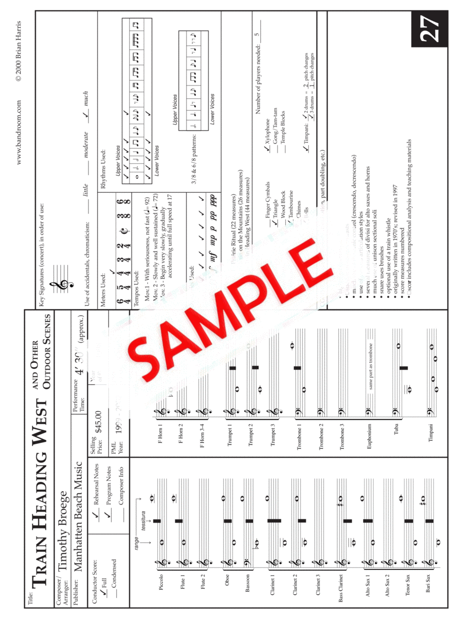 YOUNG BAND MUSIC ANALYSIS FORM & 28 SAMPLES (resource for band directors) Concert Band scores gallery preview page 1