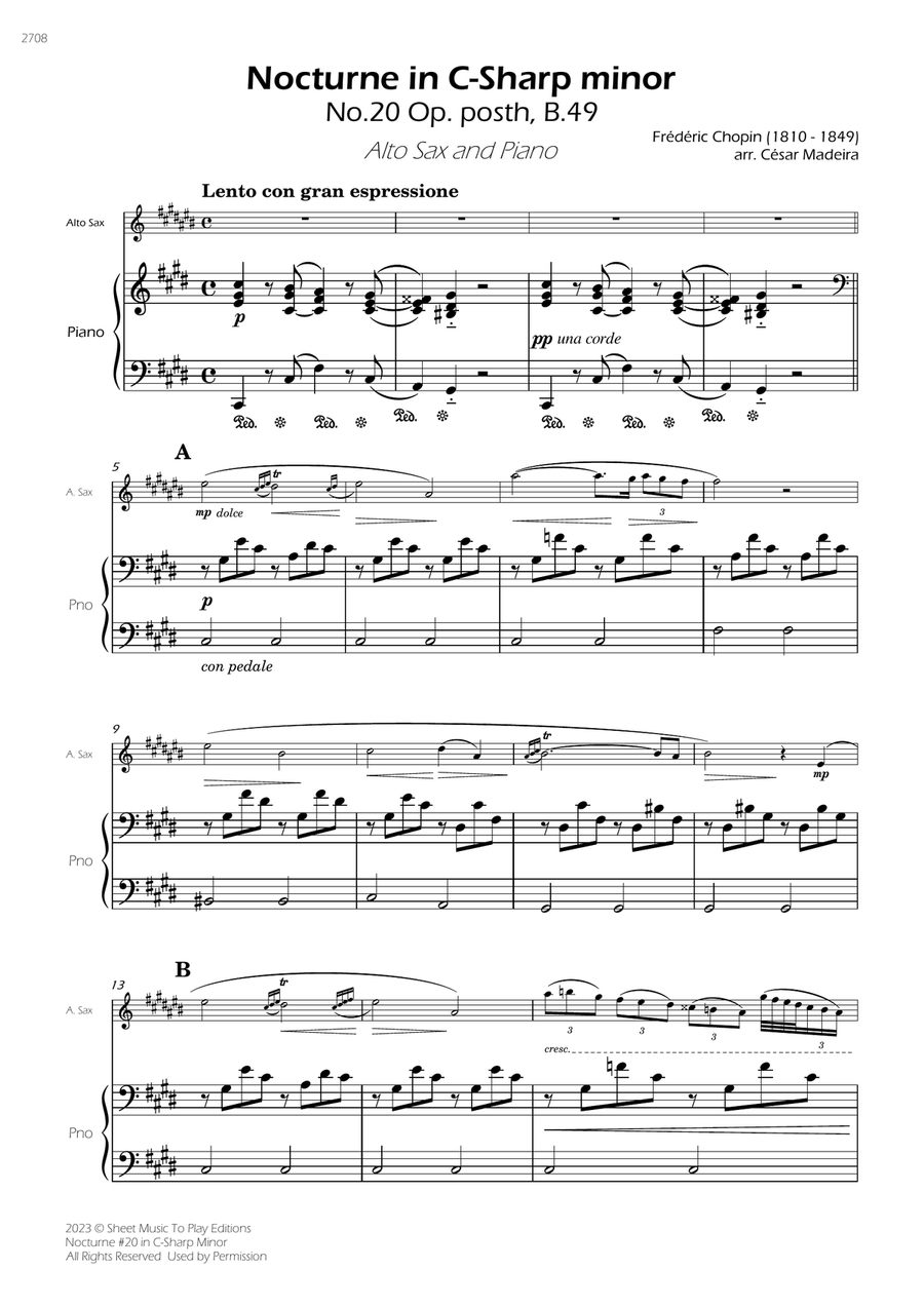 Nocturne No.20 in C-Sharp minor - Alto Sax and Piano (Full Score and Parts) Alto Saxophone scores gallery preview page 3