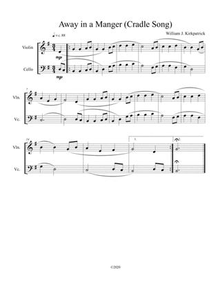 Away in a Manger (Cradle Song) for violin and cello duet