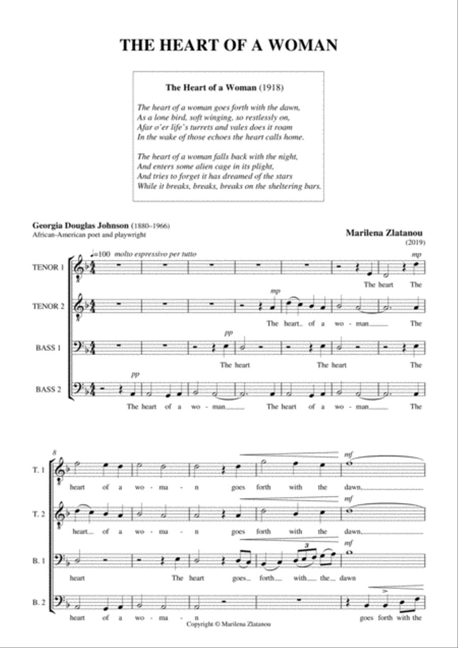 THE HEART OF A WOMAN, for TTBB choir / male vocal quartet TTBB scores gallery preview page 1