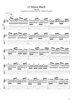 G Minor Bach (Classical Guitar Tabs/Score)