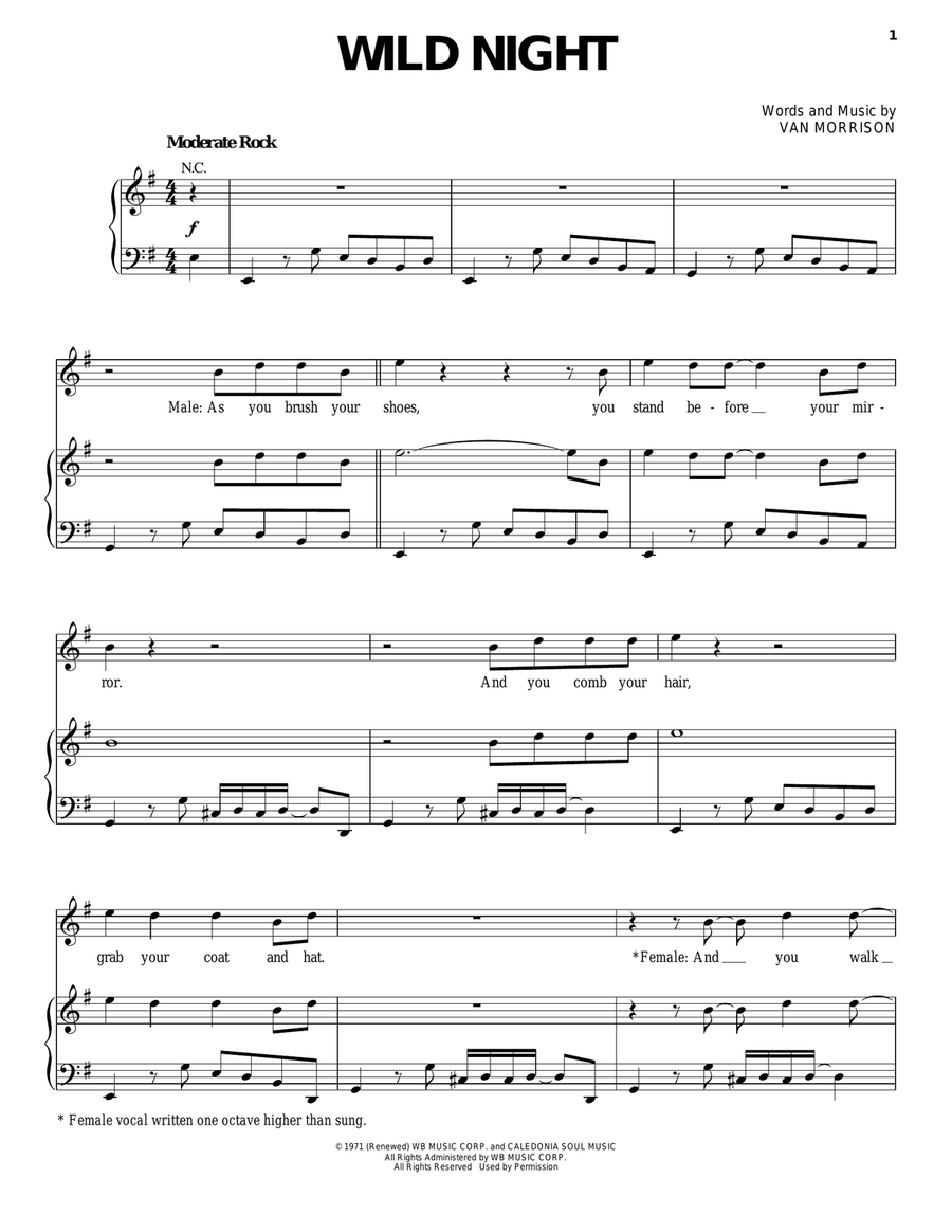 Wild Night Piano, Vocal, Guitar scores gallery preview page 1