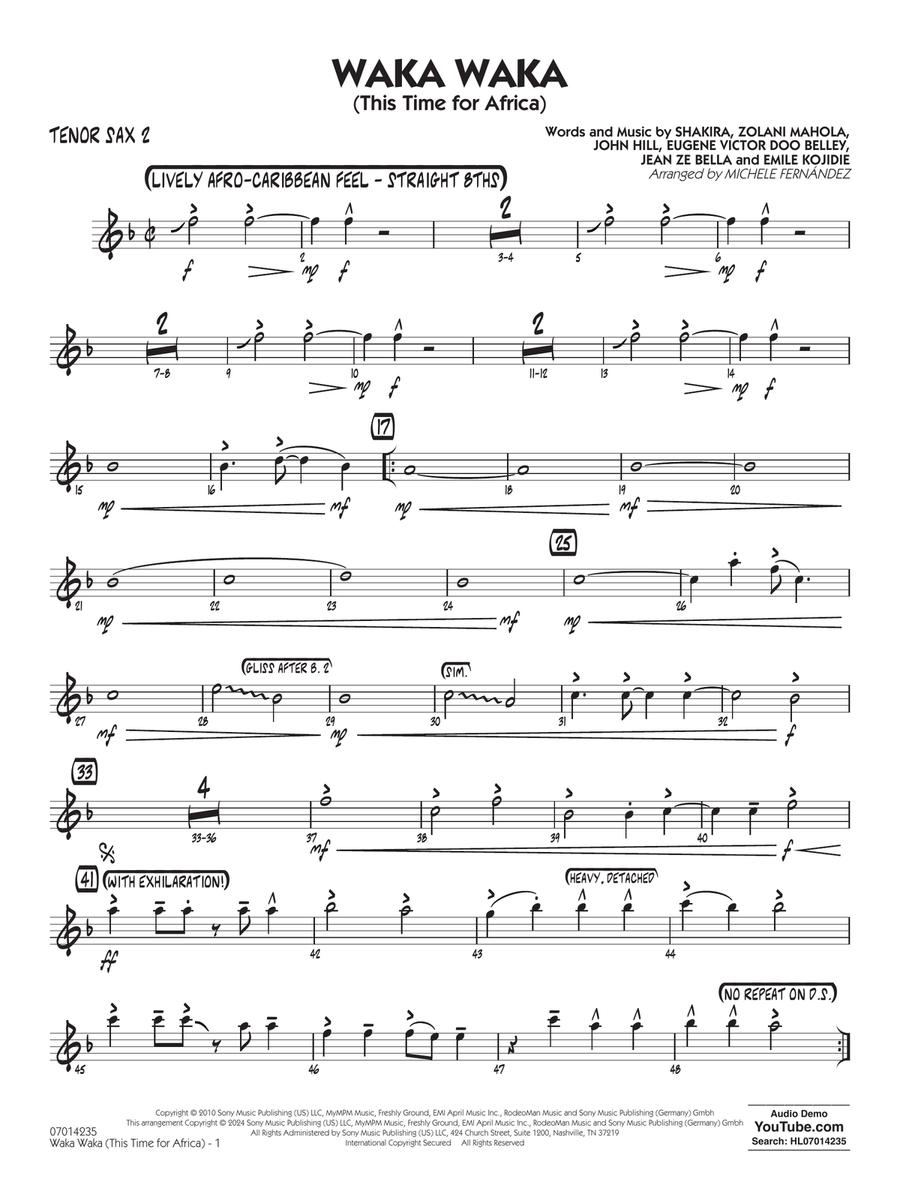 Waka Waka (This Time for Africa) - Tenor Sax 2 Jazz Ensemble scores gallery preview page 1