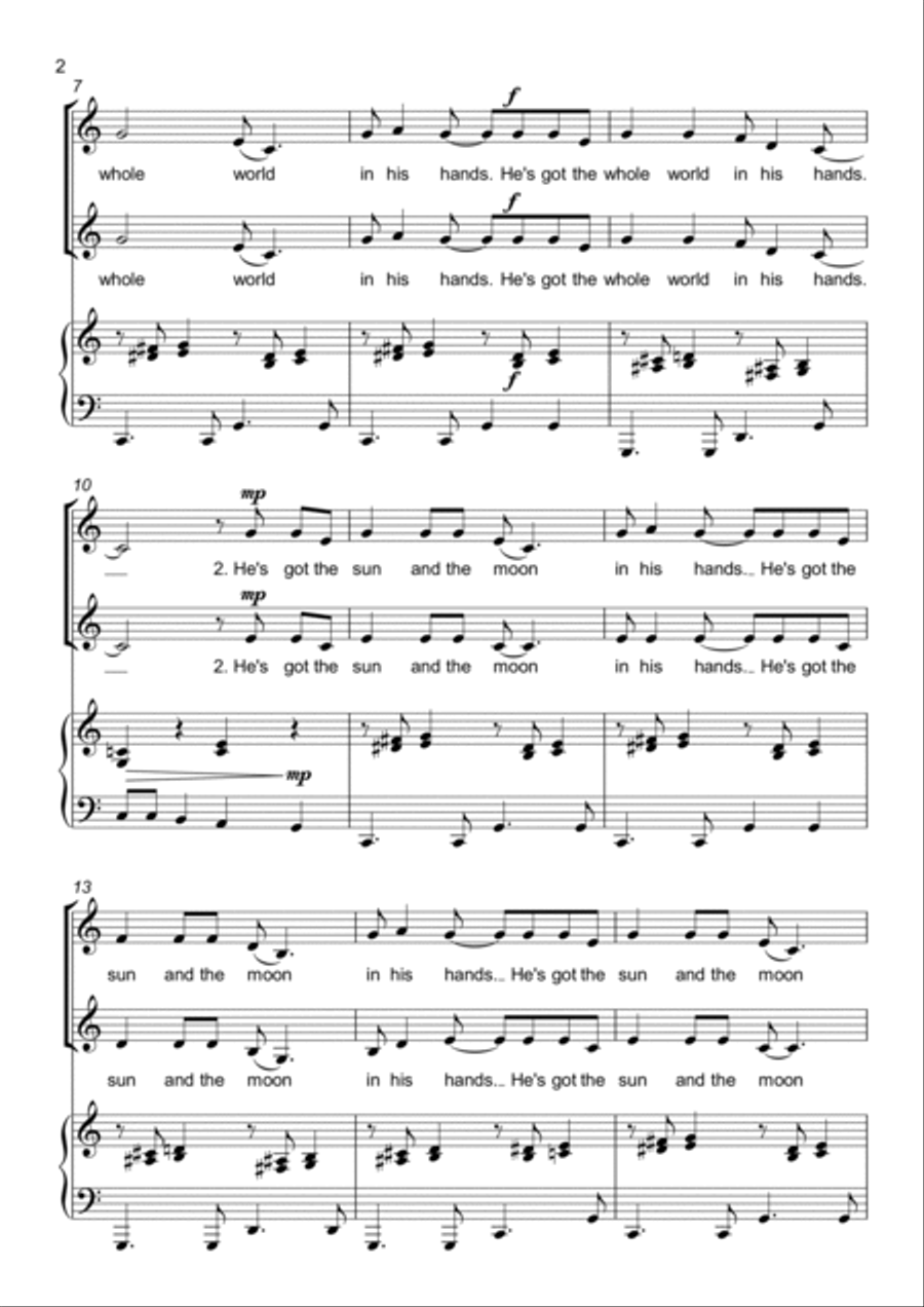 He's got the whole world in His hands - 2 part choir - SA - Upper Voices SA scores gallery preview page 2