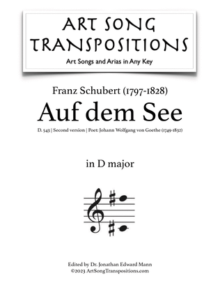 Book cover for SCHUBERT: Auf dem See, D. 543 (second version, transposed to D major)