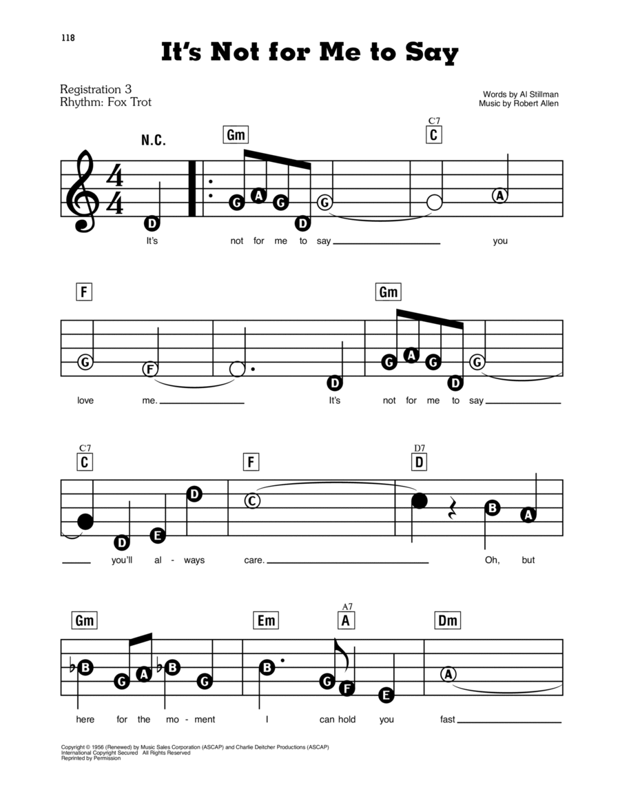 It's Not For Me To Say Electronic Keyboard scores gallery preview page 1