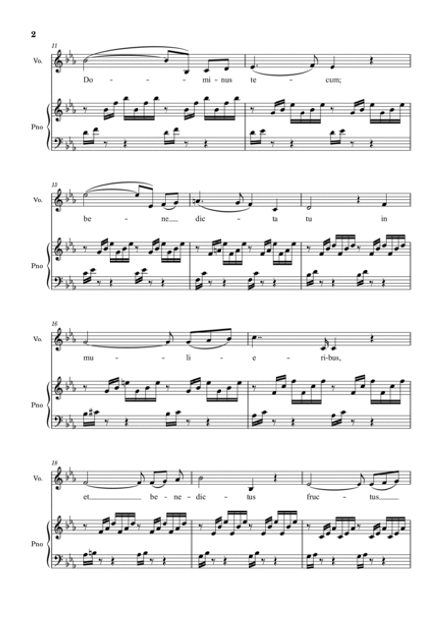 Ave Maria (Bach-Gounod) in Eb Major for Piano and Voice Voice scores gallery preview page 2