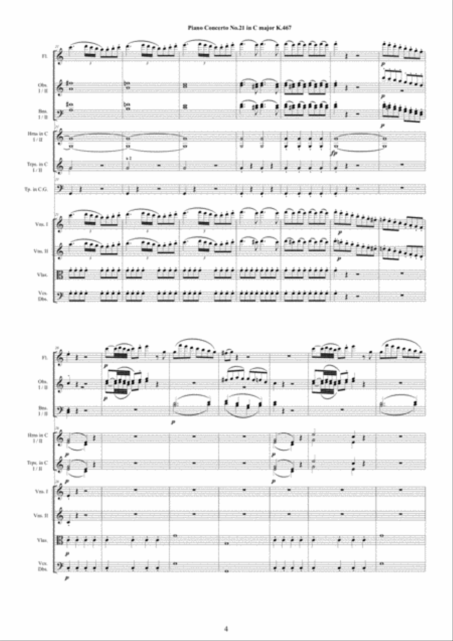 Mozart - Piano Concerto No.21 in C major K 467 for Piano solo and Orchestra - Score and Parts Chamber Orchestra scores gallery preview page 4