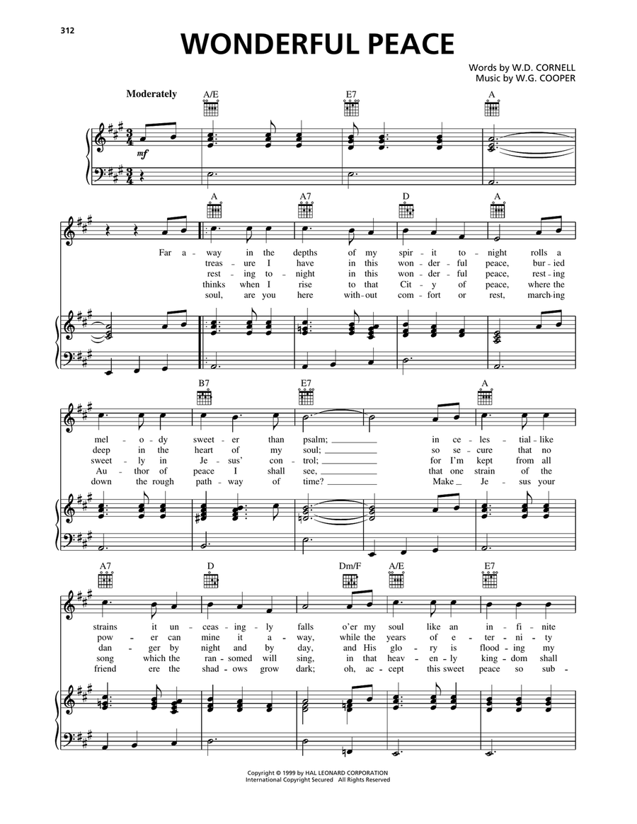 Wonderful Peace Wonderful Peace Piano, Vocal, Guitar scores gallery preview page 1