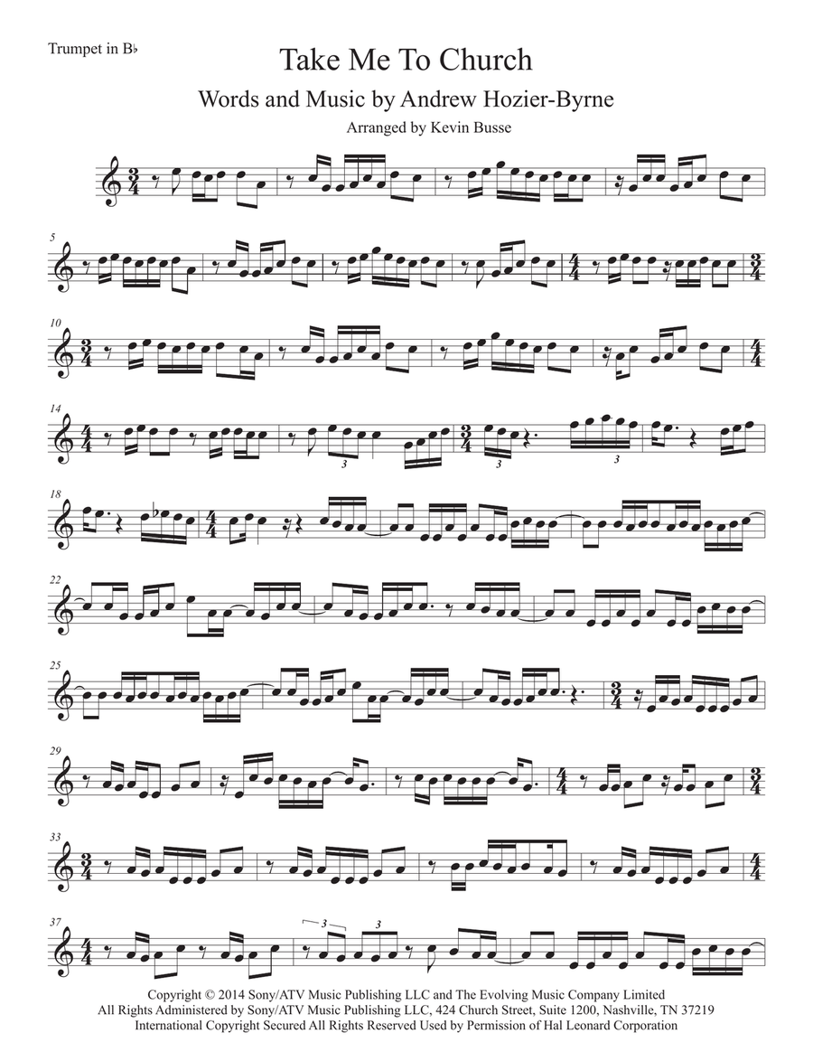 Take Me To Church Trumpet Solo scores gallery preview page 1