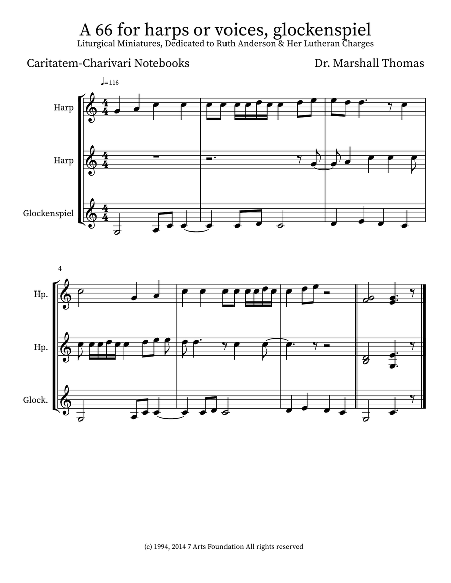 A 66 for harps or voices, glockenspiel Voice scores gallery preview page 1