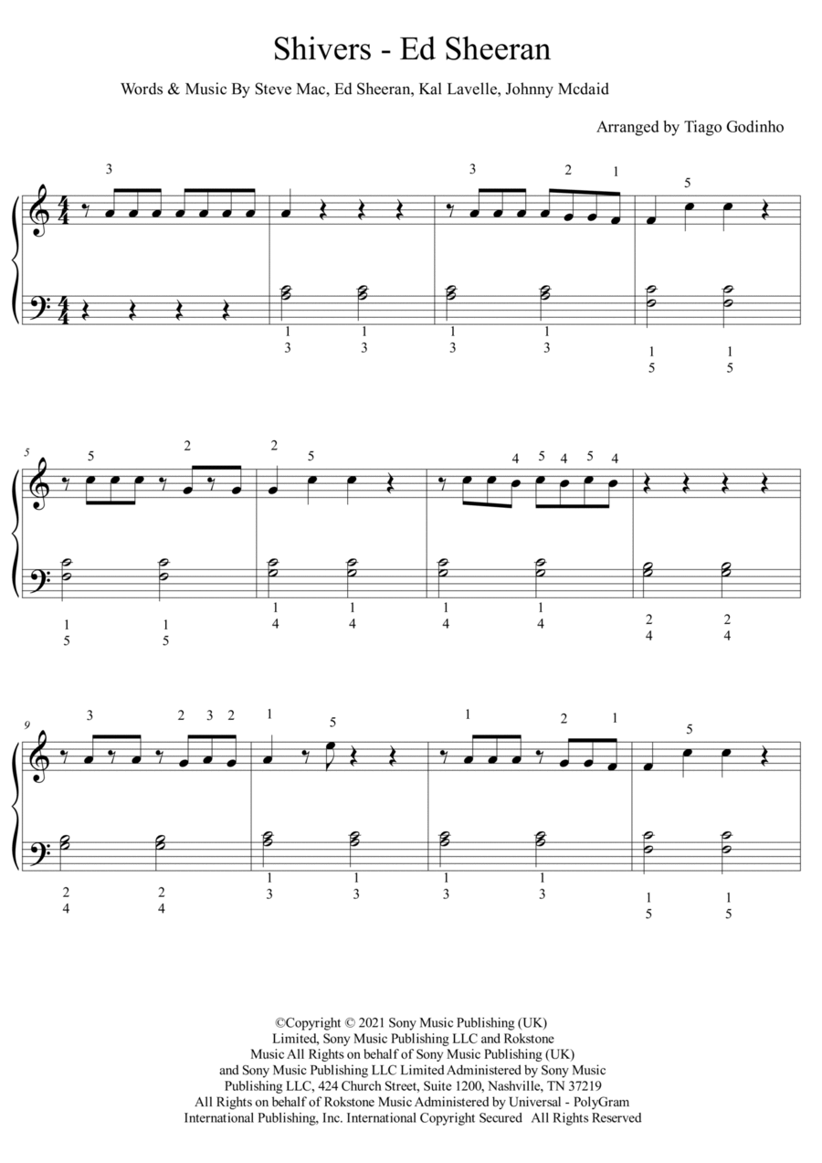 Shivers Easy Piano scores gallery preview page 1