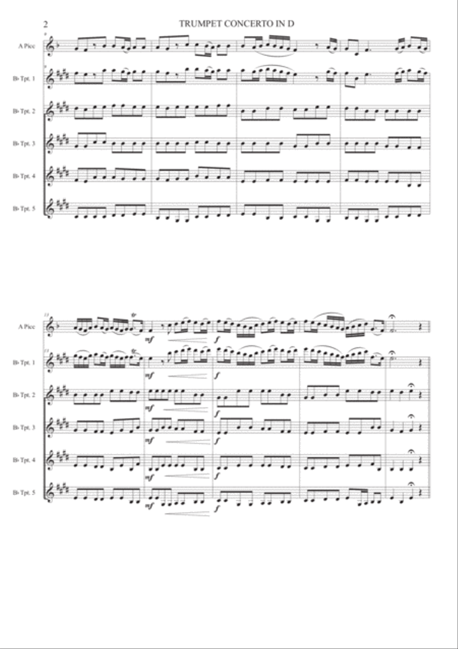 Telemann Trumpet concerto in D (1st movement) - Trumpet quintet Brass Ensemble scores gallery preview page 3