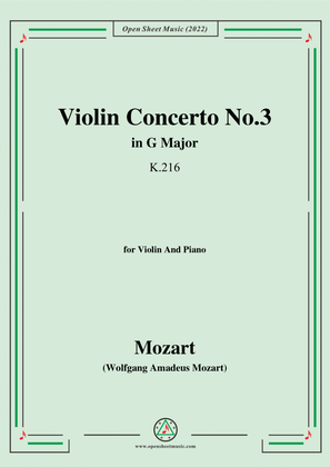 Book cover for Mozart-Violin Concerto No.3 in G Major,K.216,for Violin and Piano