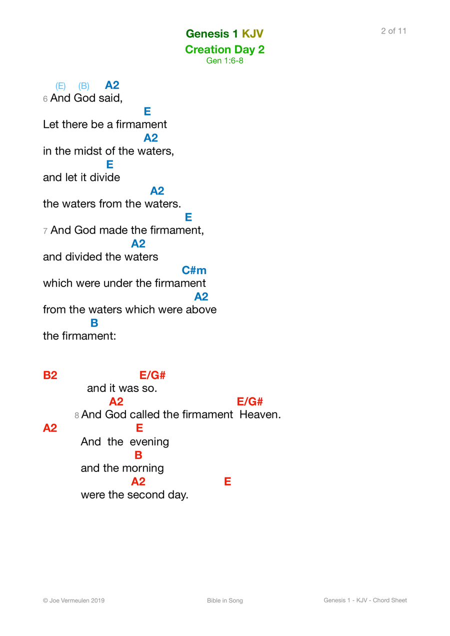 Genesis 1 - In the Beginning - Color Chord Sheet Piano, Vocal, Guitar scores gallery preview page 2